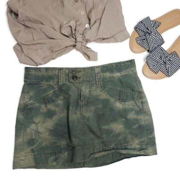 Lucky Brand Green Tie-Dye Denim Mini Skirt Size 0 / 25 army green grunge denim - Picture 3 of 7